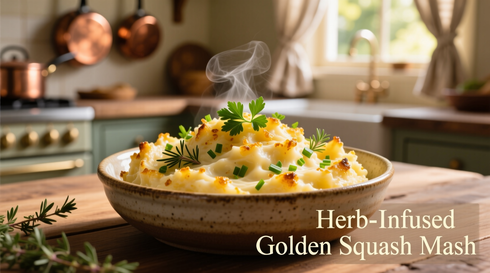 Golden mashed potato squash with herbs