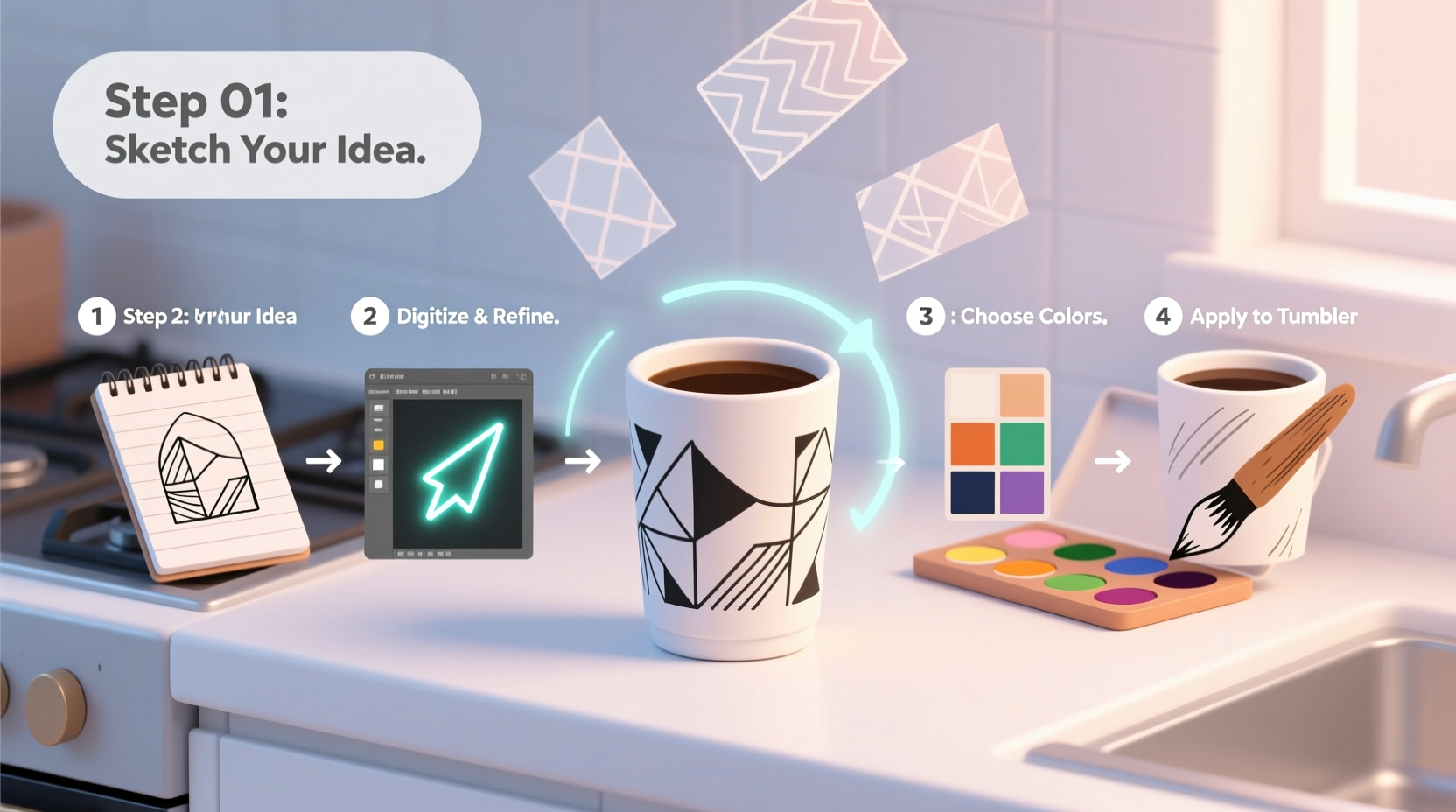 step by step guide to designing unique custom patterns for your coffee tumbler