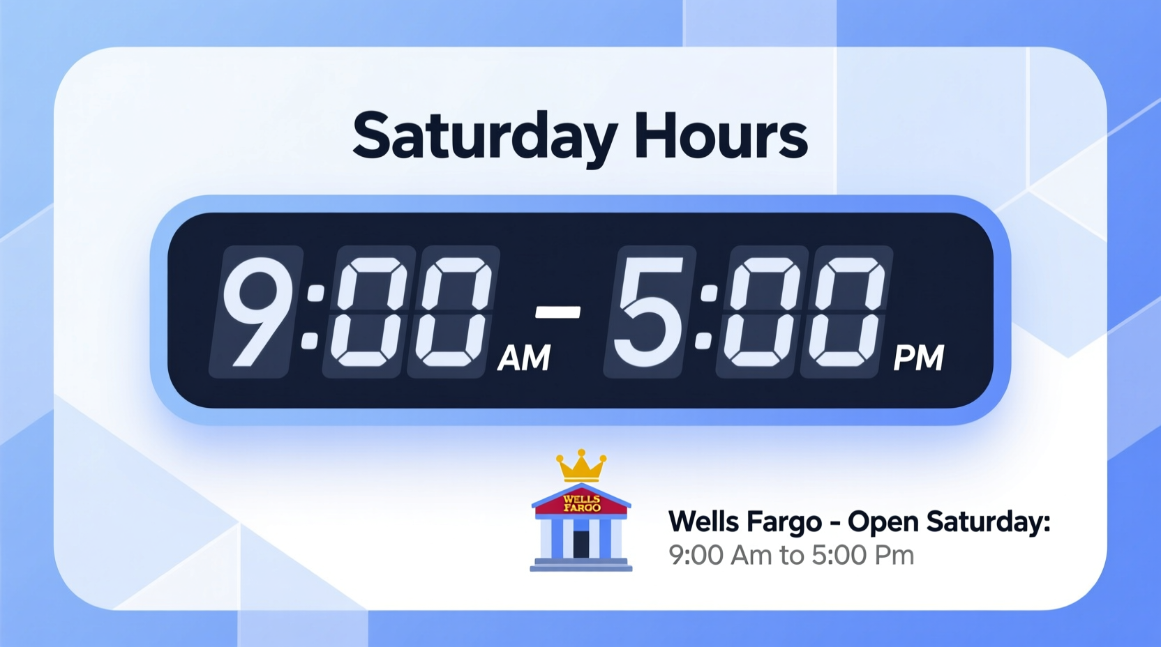 what time is wells fargo open on saturday