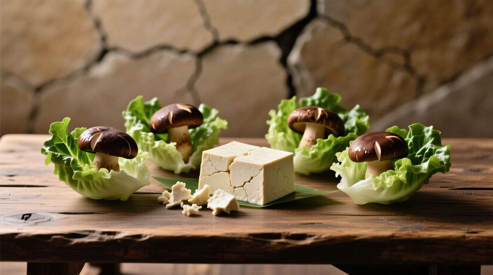 crumbled tofu and shiitake lettuce cups
