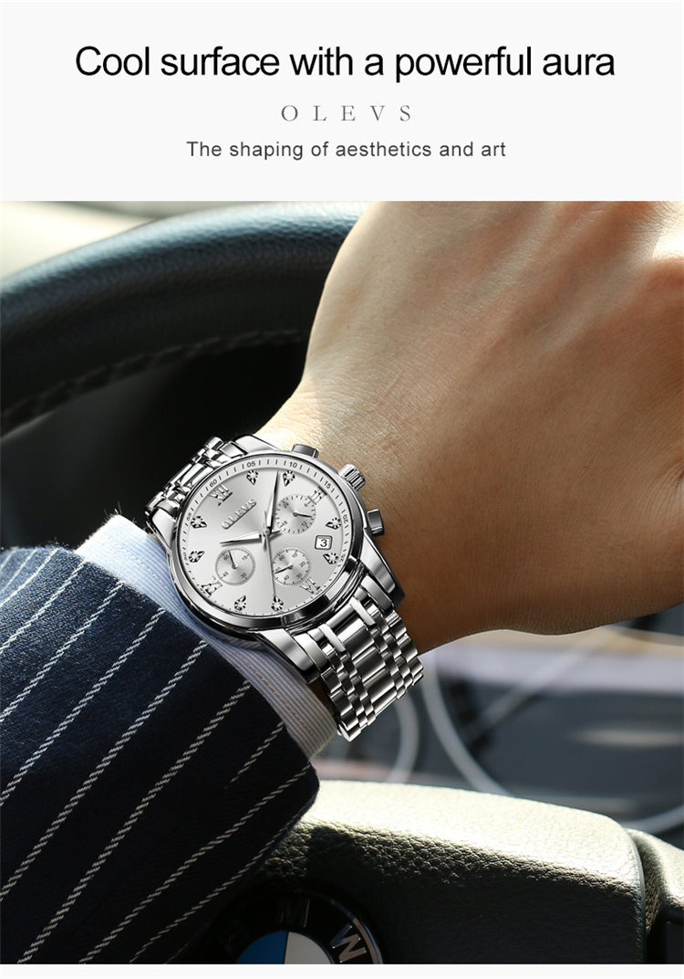 OLEVS 2858 Luxury Chronograph Men Watches Top Brand Luminous Dial Steel Bracelet Watchband Male Clock Date Business Wristwatches