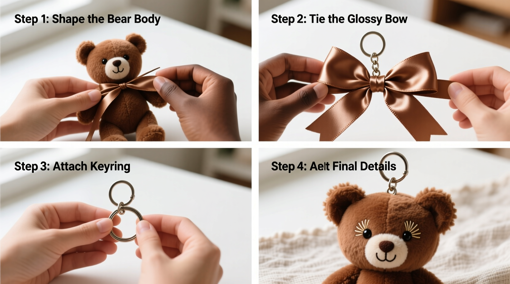 step by step guide to crafting a glossy bowknot bear keychain at home
