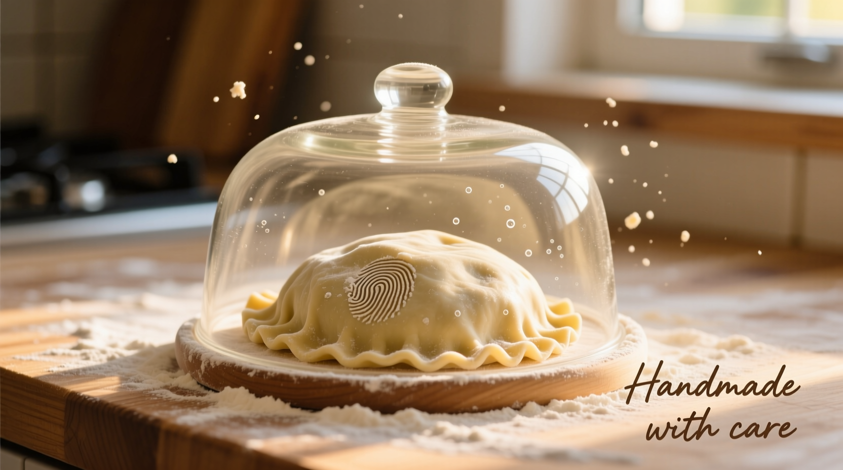 Homemade ravioli dough resting under glass