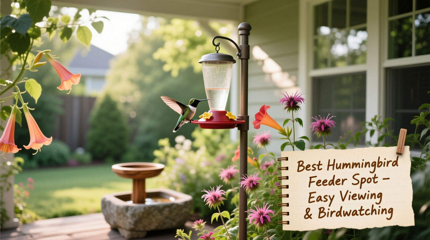how to find the best place to hang a hummingbird feeder for easy viewing
