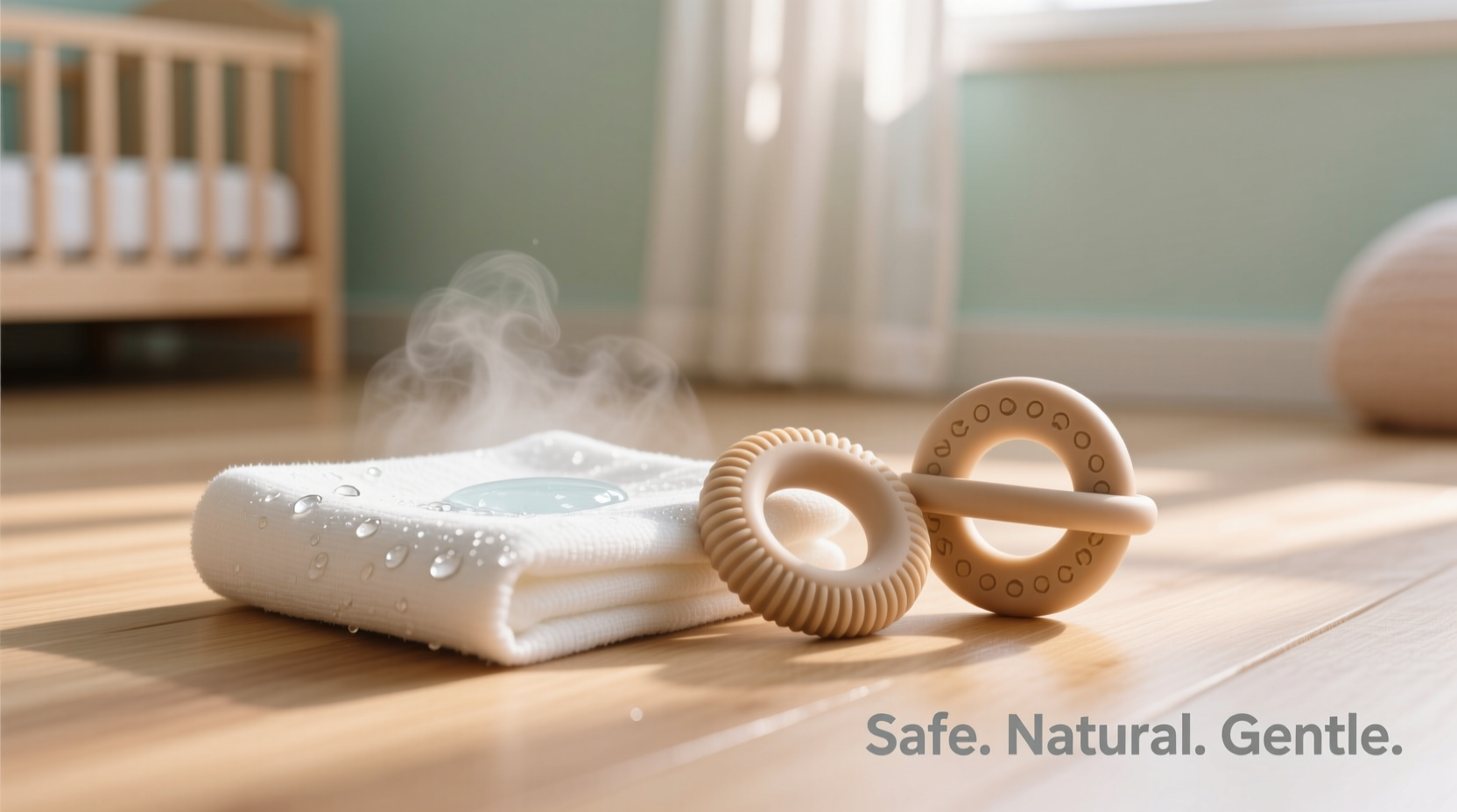 Safe teething alternatives for infants with chilled washcloth and teething rings