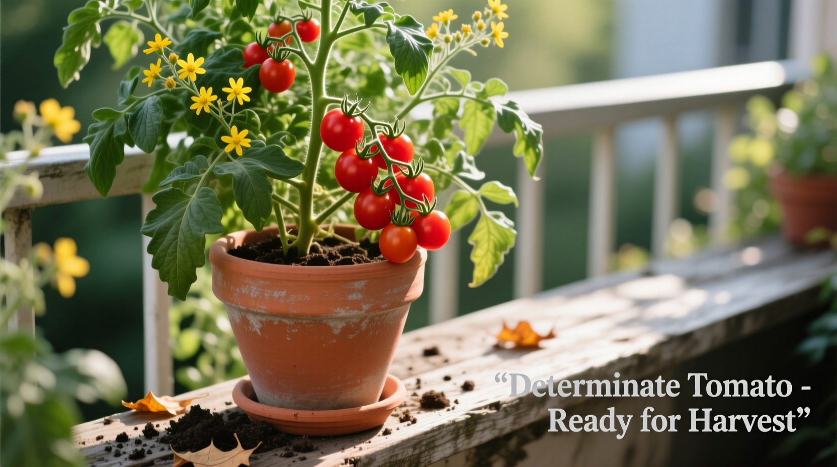 Determinate tomato plant in container garden