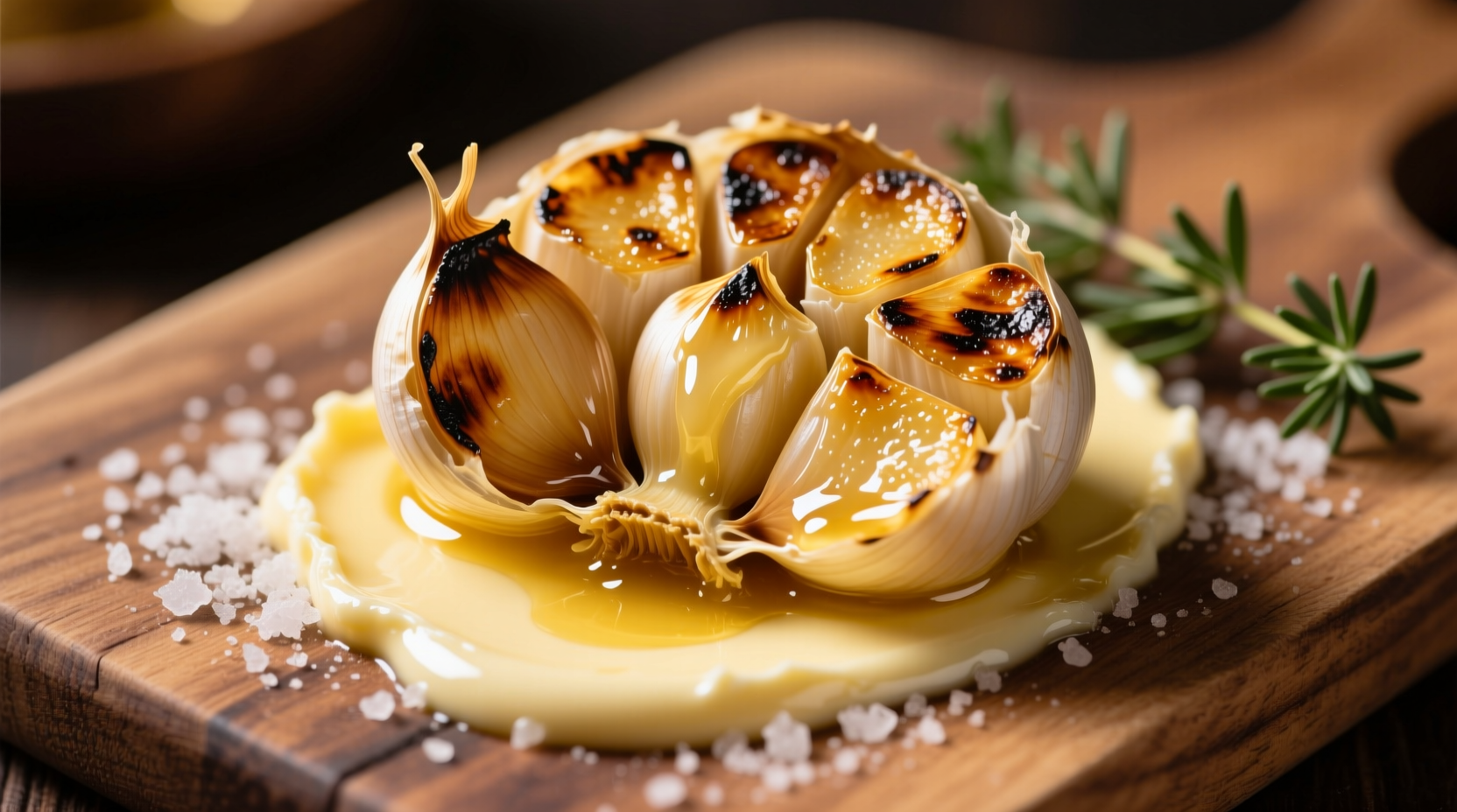 Golden roasted garlic cloves mixed with creamy butter