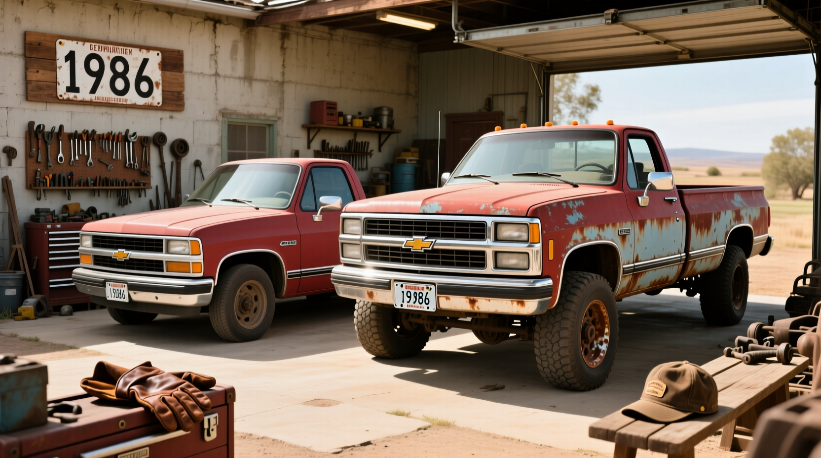 1986 Chevrolet pickup truck, showing square body design and front grille