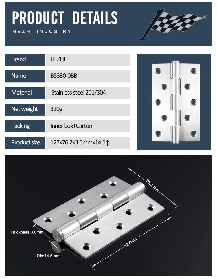 5x3x3 no ball bearing stainless steel gate hinges