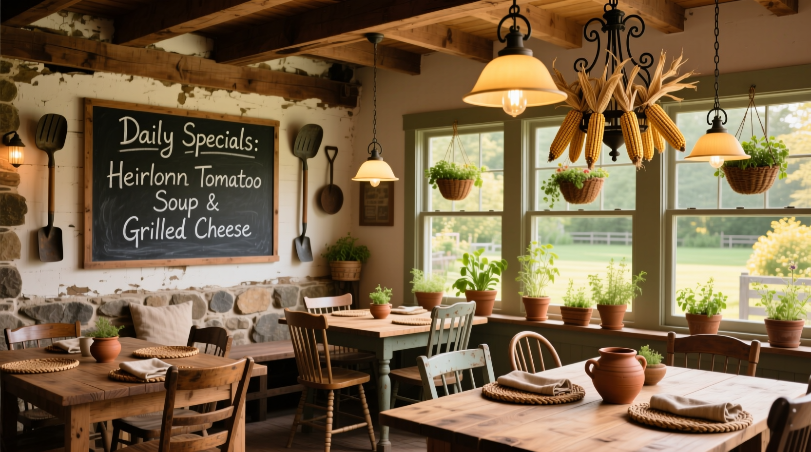 The Tomato Cafe Fishkill dining area with rustic decor