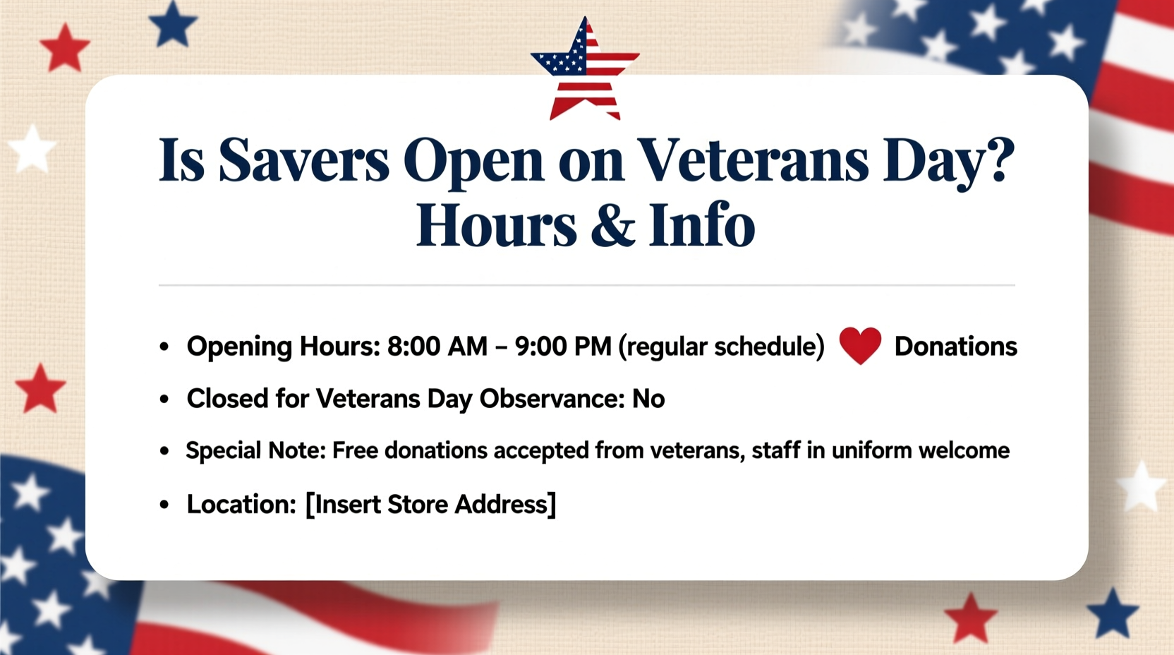 is savers open on veterans day