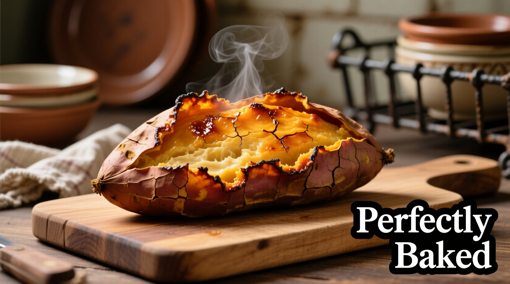 Perfectly baked sweet potato with crispy edges