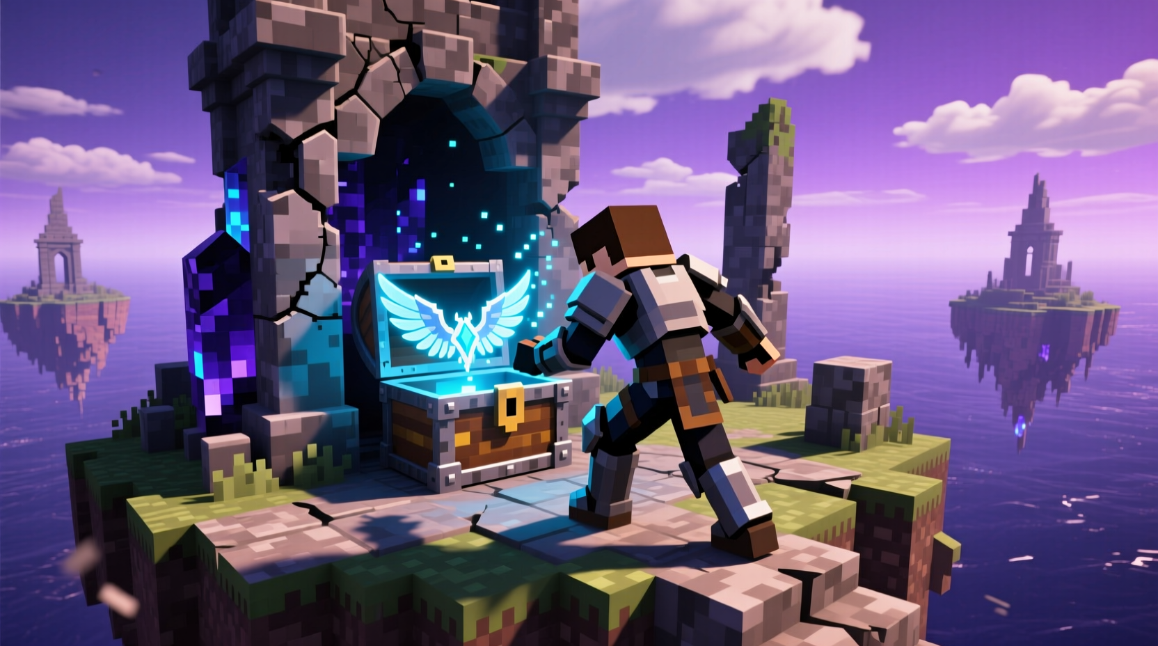 Player retrieving elytra from end city chest in Minecraft