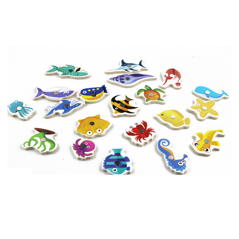 Hot Wholesale Colorful Wooden Fishing Game Toys New Design Developing Kids Marine Animals Cognitive Training Educational Toys