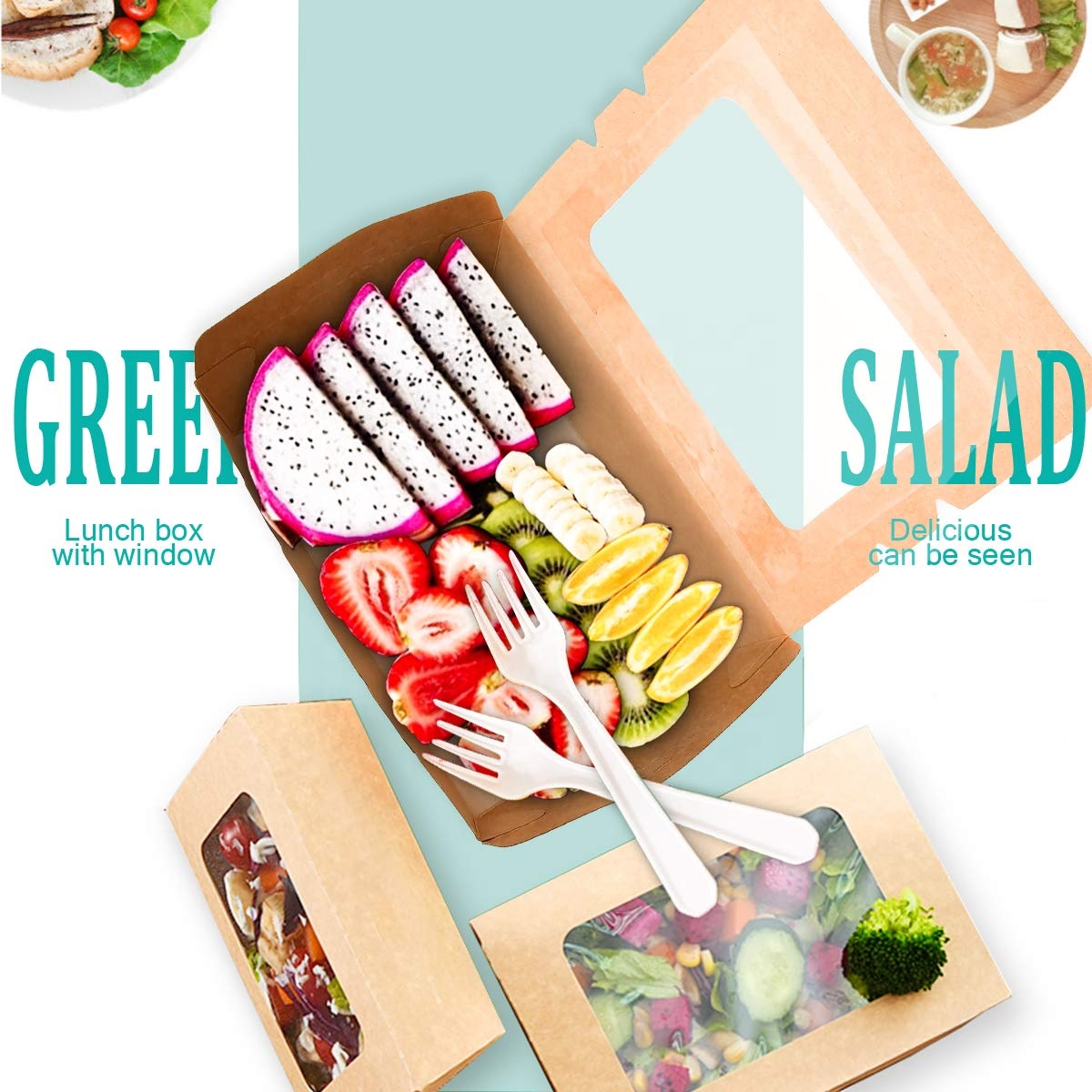 Noodle box, Salad Disposable Packing, Kraft Paper Lunch Box, Disposable Kraft Custom Paper Lunch Box