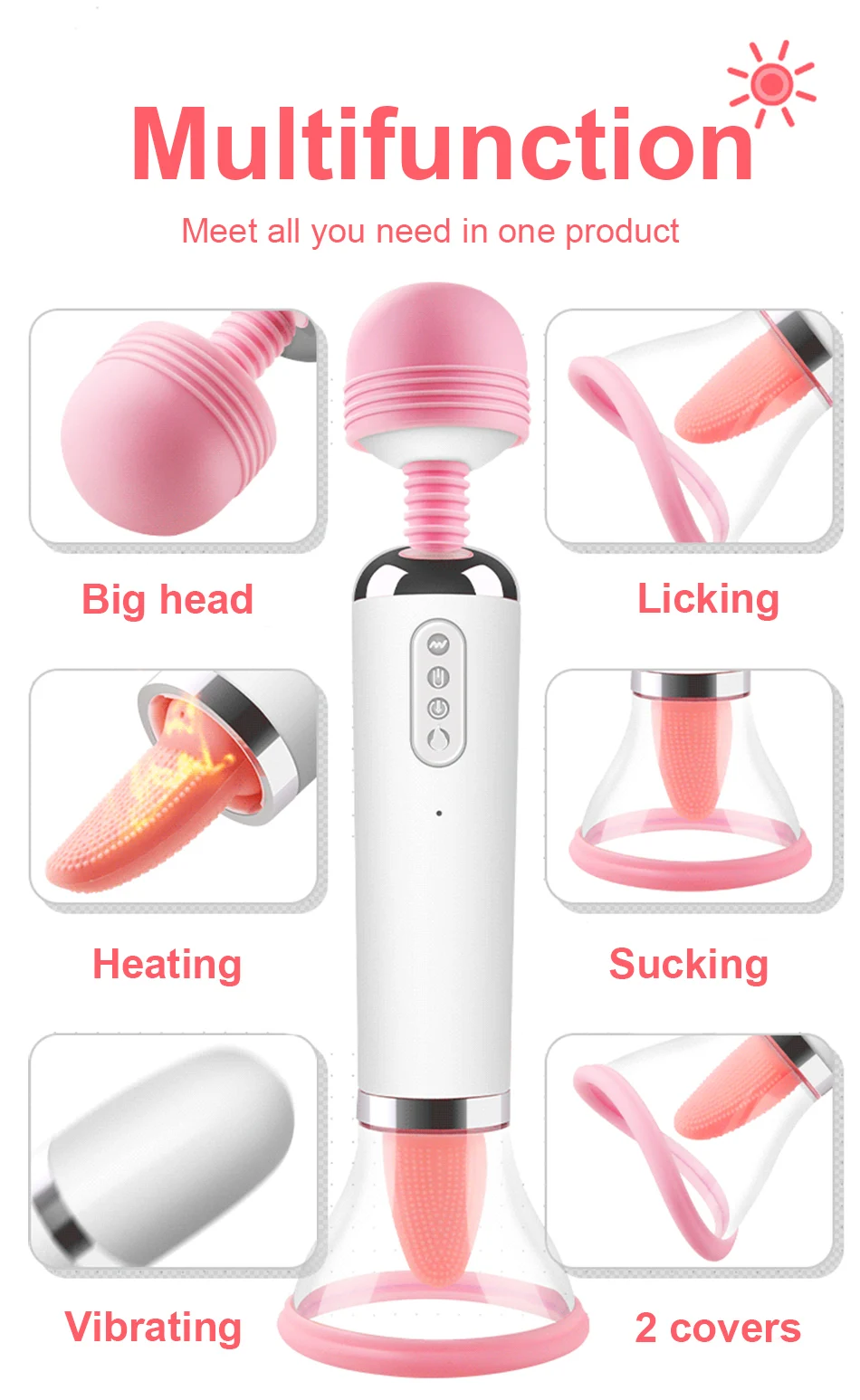 3 In 1 Tongue Licking Sucking Vibrator For Woman Clitoris Stimulator Heating G spot Vibrator Big Head Wand Body Massager