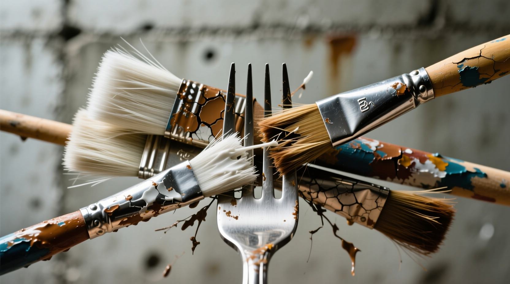 clean dirty paintbrushes in a snap with a fork