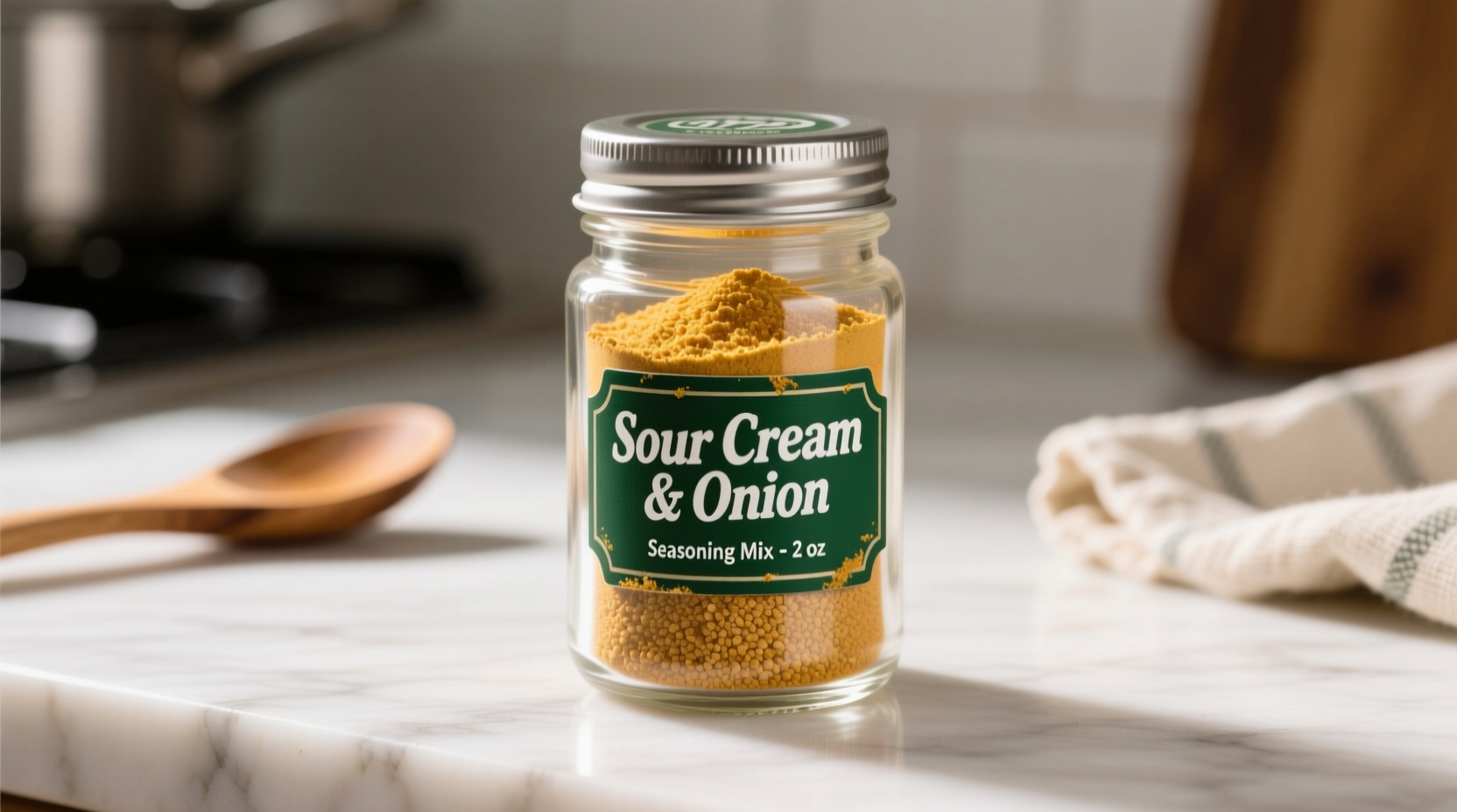 Sour cream and onion powder in spice jar