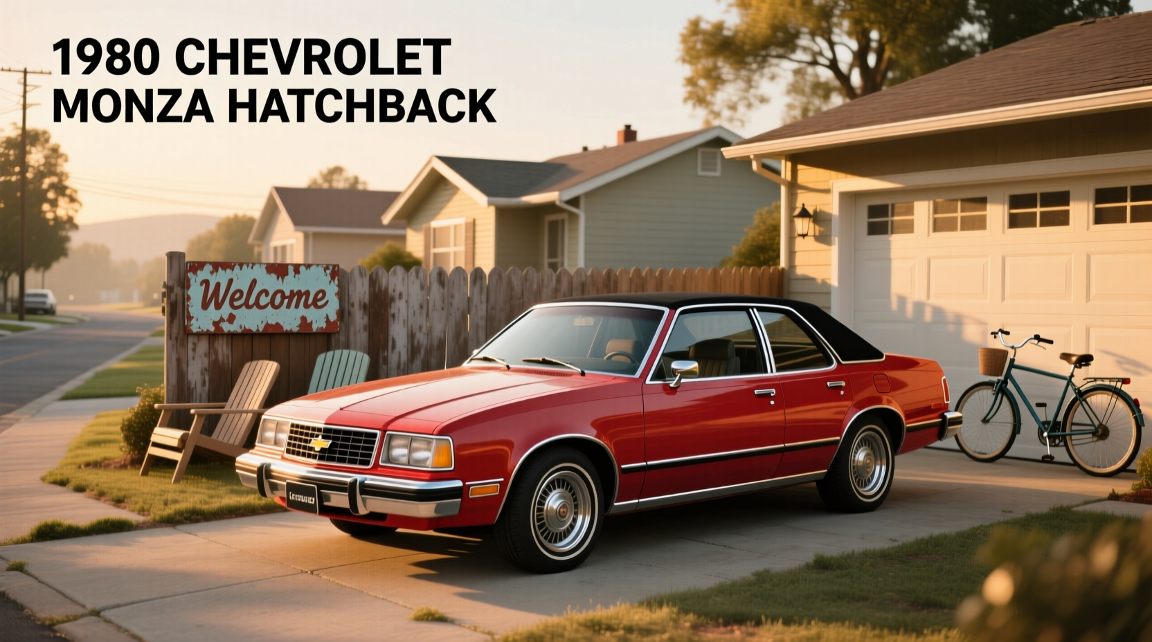 Side view of a 1980 Chevy Monza hatchback showing profile and wheel design