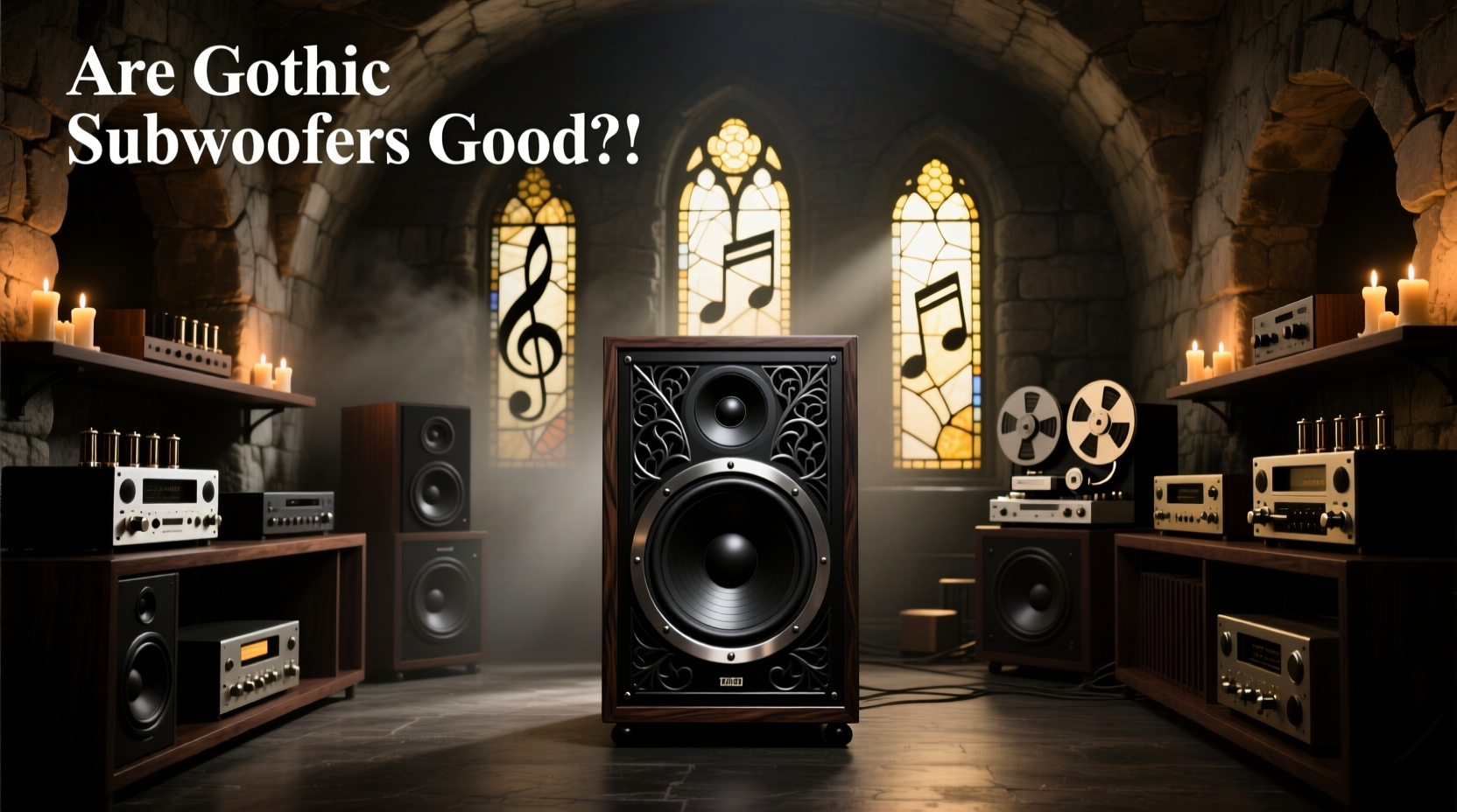 Two Power Acoustik Gothic 12 subwoofers installed side-by-side in a custom trunk enclosure