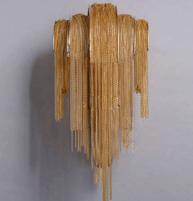 Nordic simple tassel gold aluminum chain wall lamp bedroom living room dining aisle club bedside wall lamp