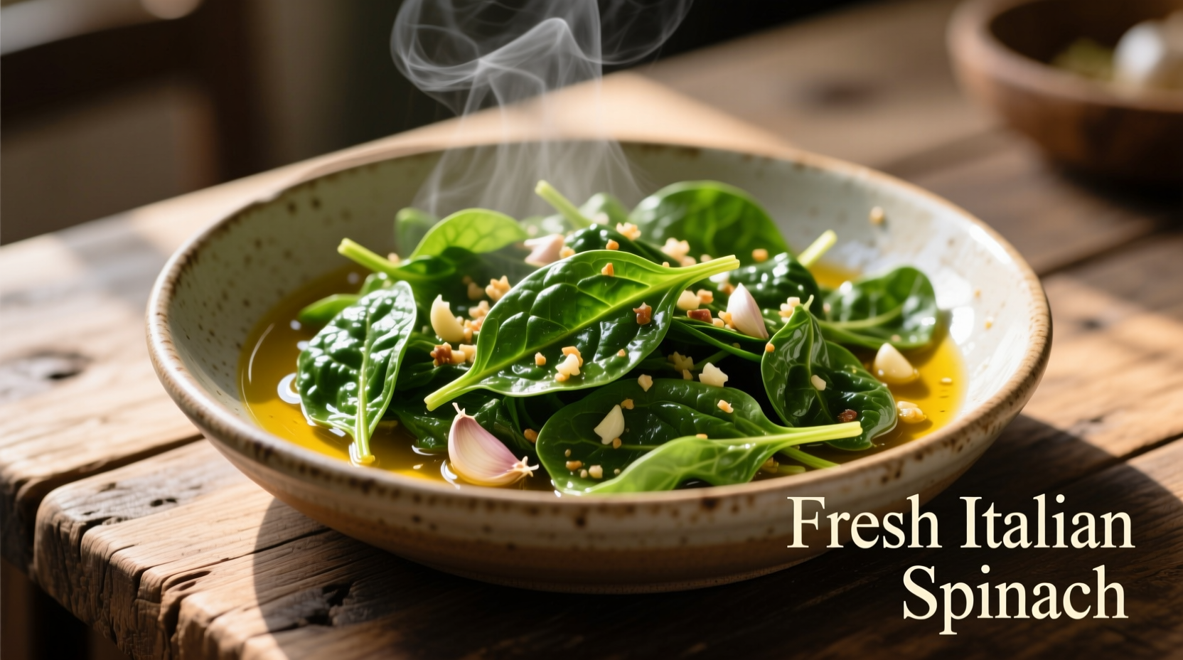 Fresh Italian spinach sautéed with garlic and olive oil