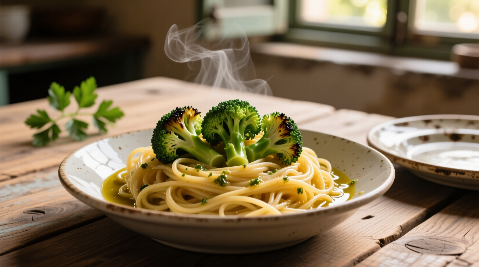 pasta with garlic and oil and broccoli