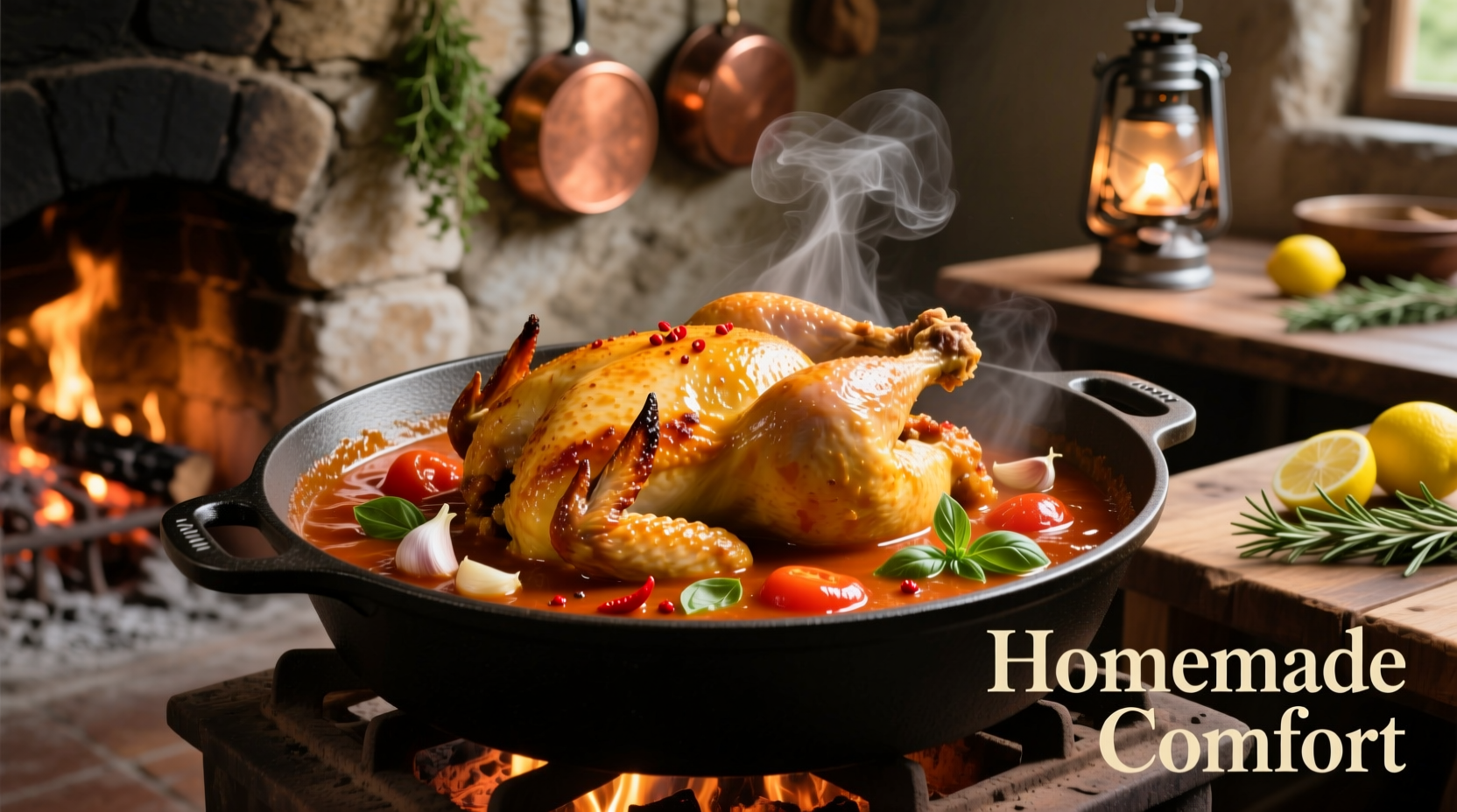 Golden chicken simmering in rich tomato sauce
