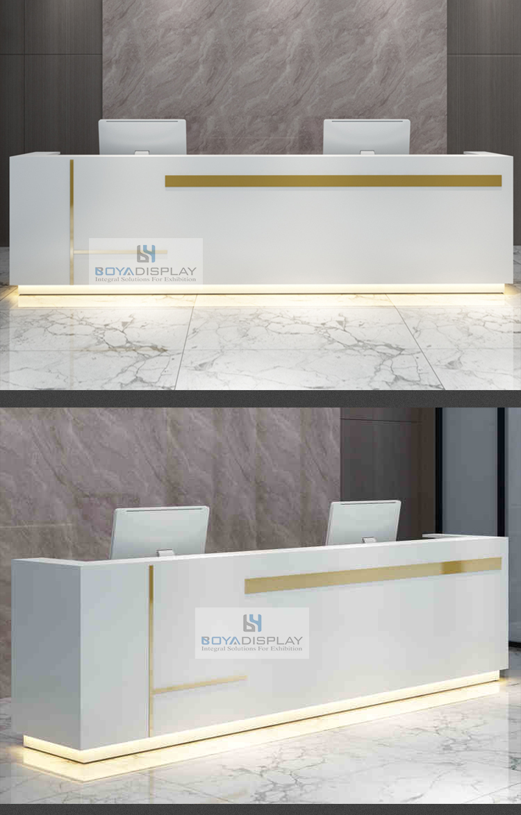 Cheap Factory Price furniture luxury silver beauty sale l shaped reception table desk for sale