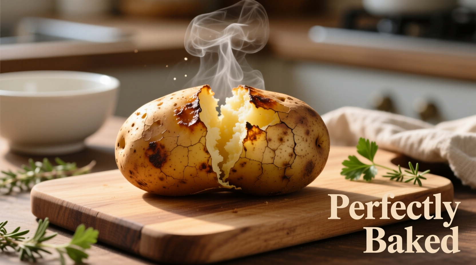 Perfectly baked russet potato with fluffy interior