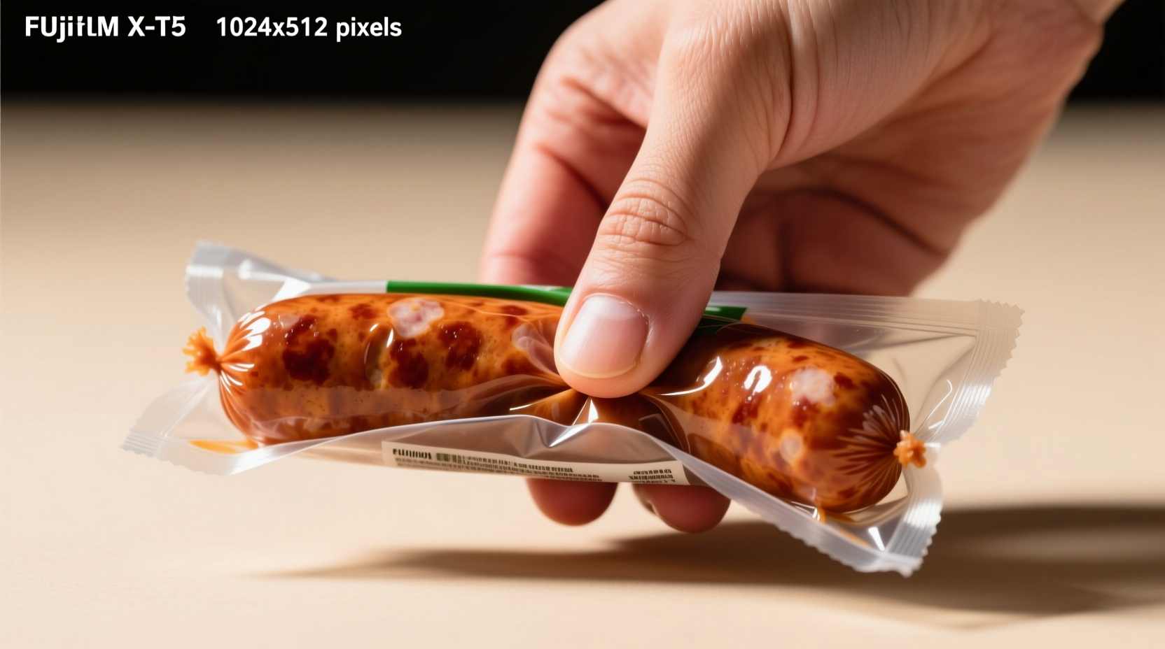Hand squeezing Cajun sausage package showing proper firm texture