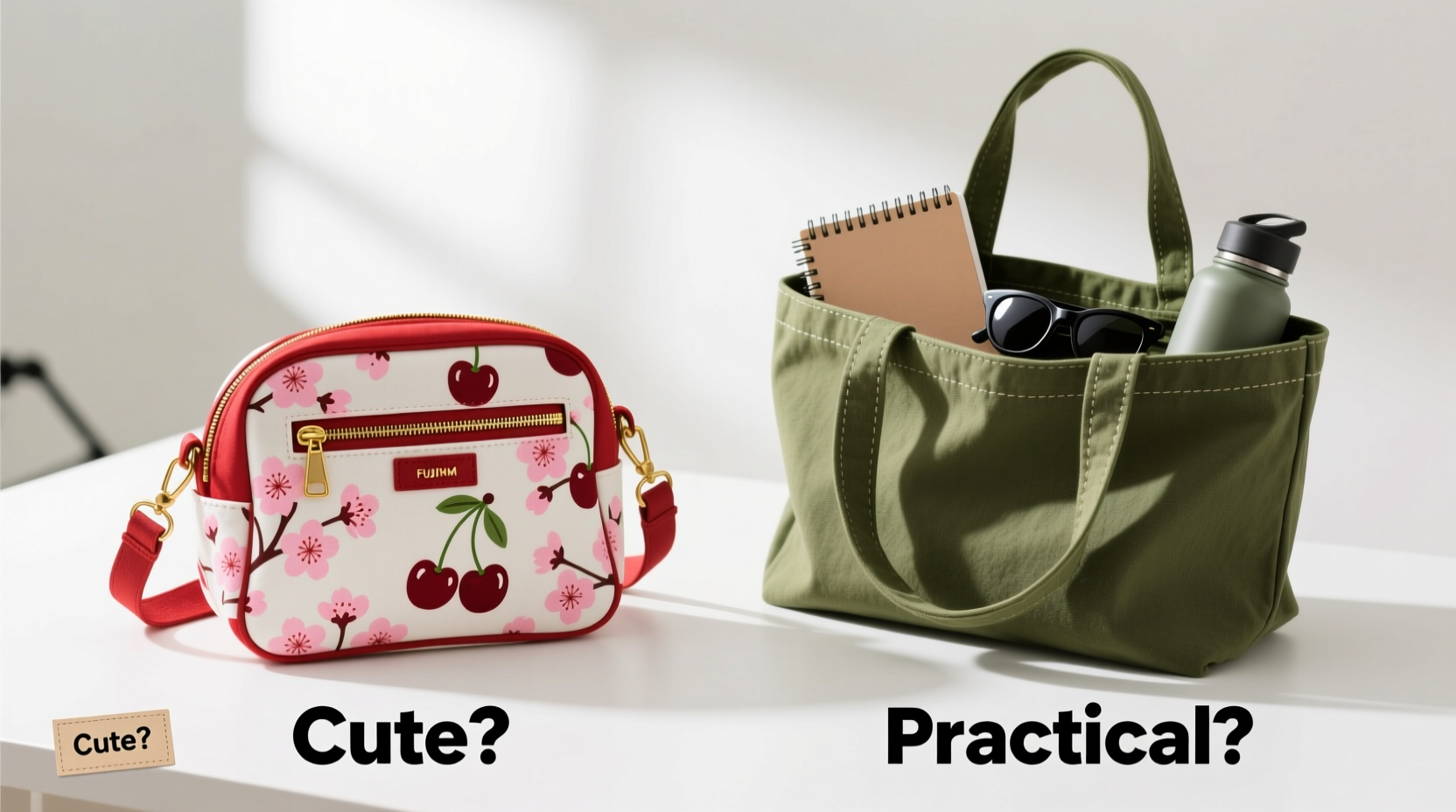 cherry print underarm bag vs canvas bag which one is cuter and more practical