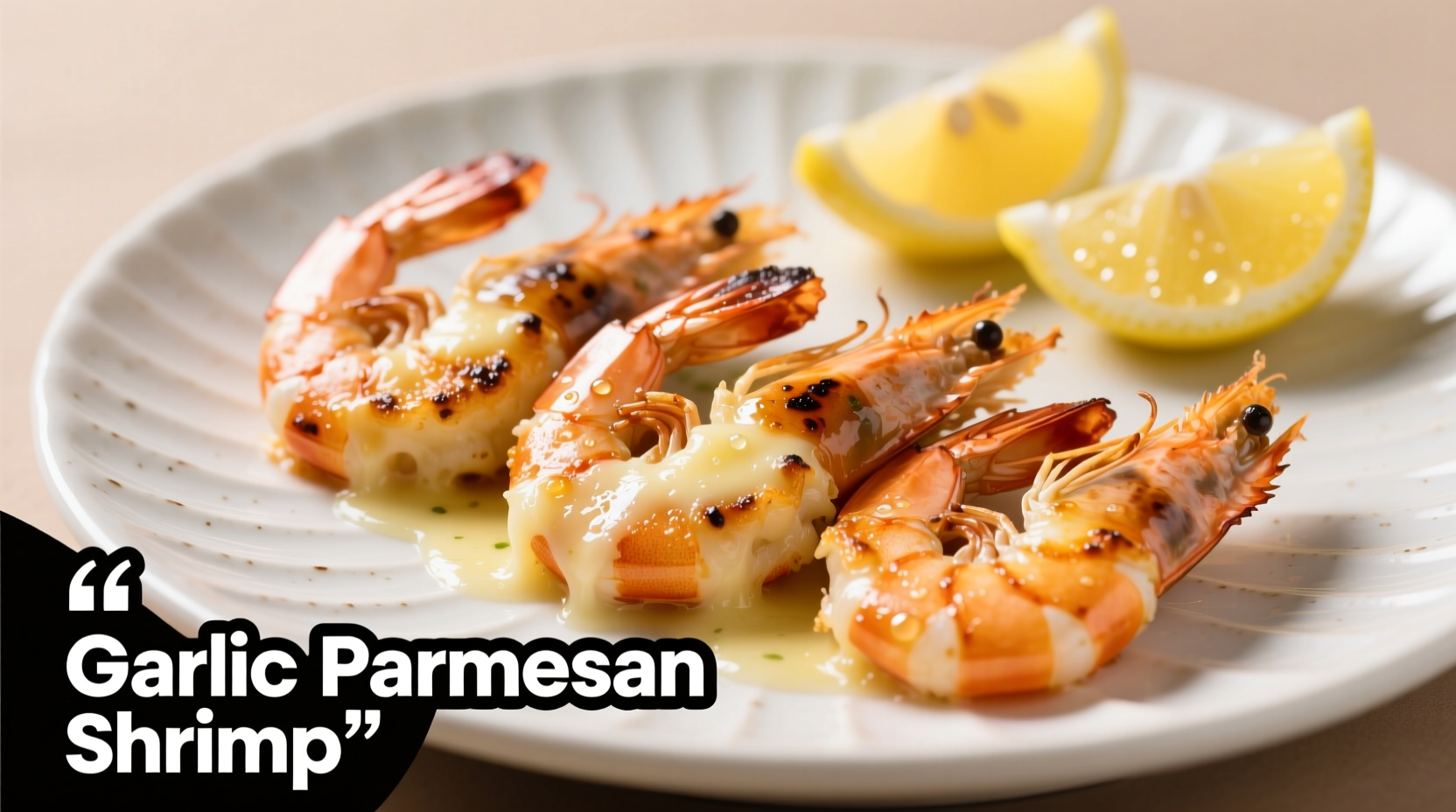 Perfectly cooked garlic parmesan shrimp with lemon wedges