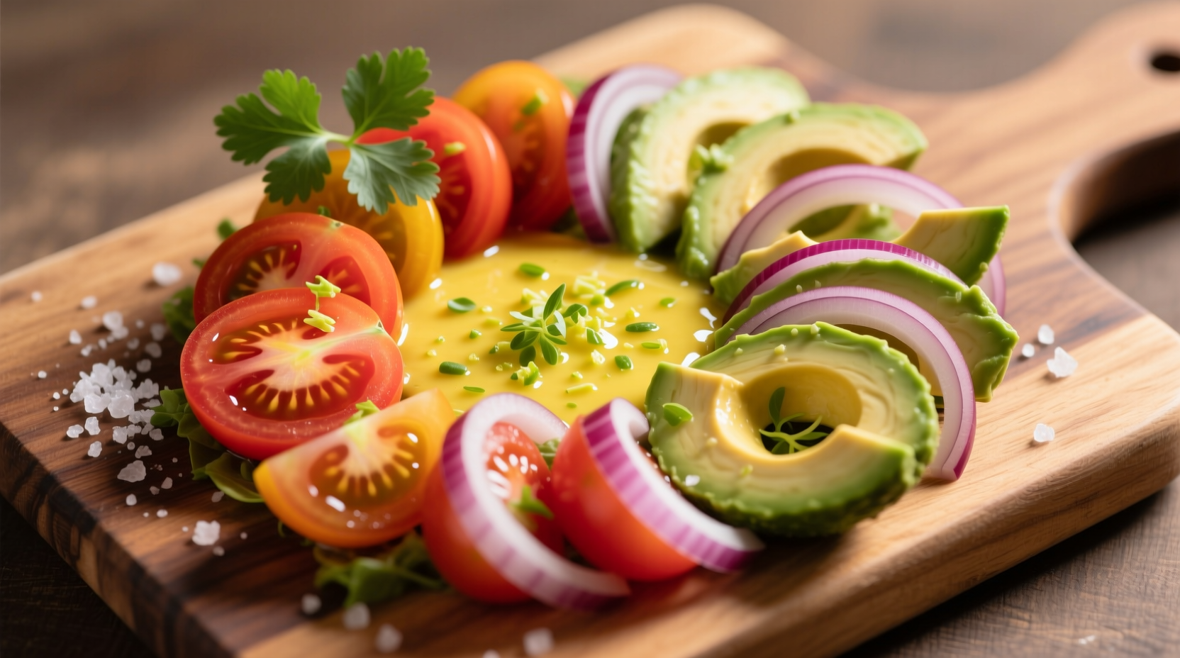 Fresh tomato avocado salad with lime dressing