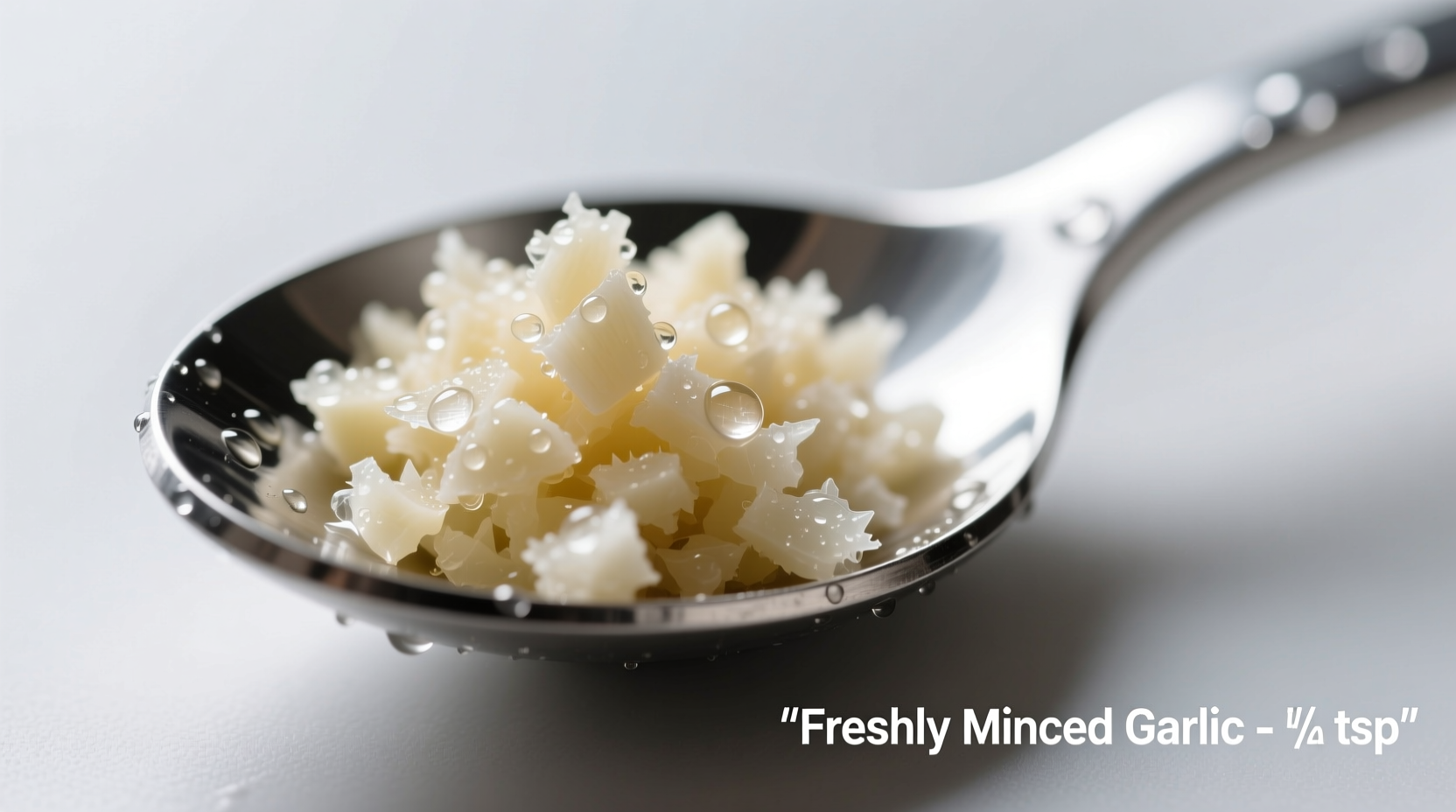 Half teaspoon of freshly minced garlic on measuring spoon