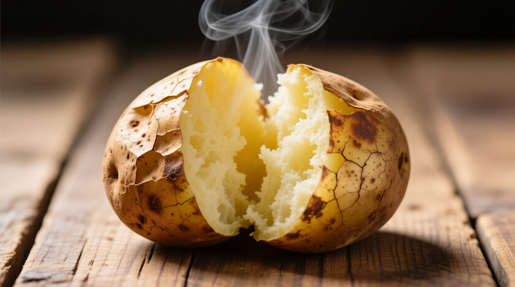 Medium baked potato with skin showing cross-section