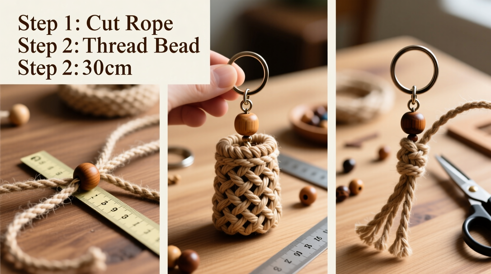 step by step guide to crafting your own woven bag charm keychain at home