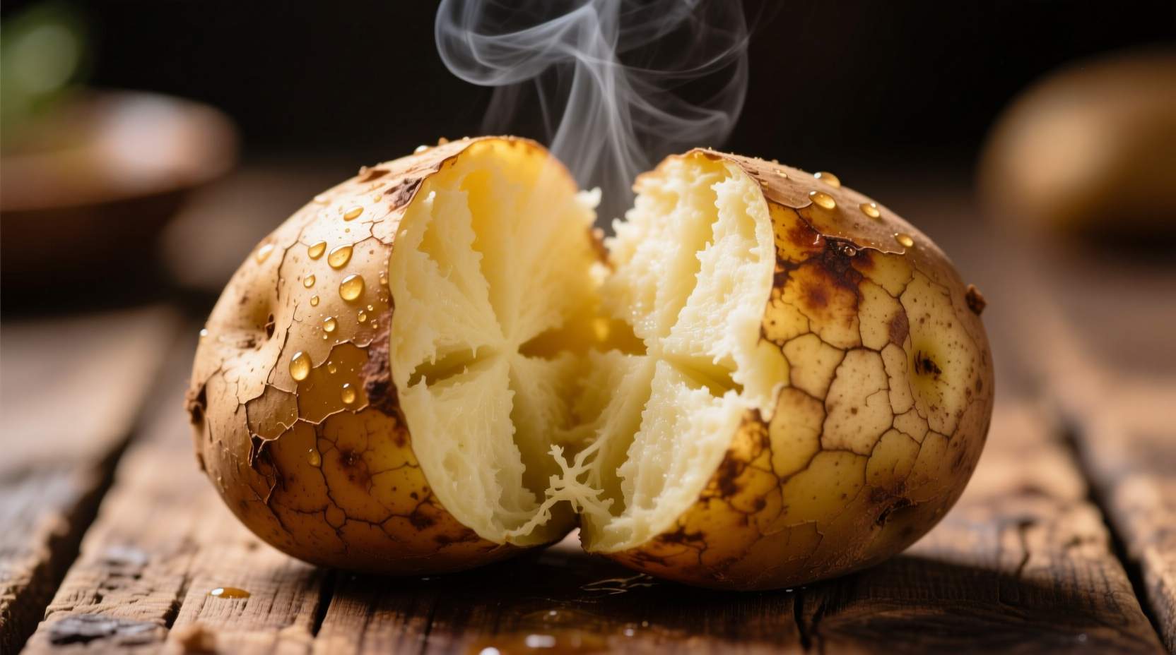Baked potato with skin showing cross-section