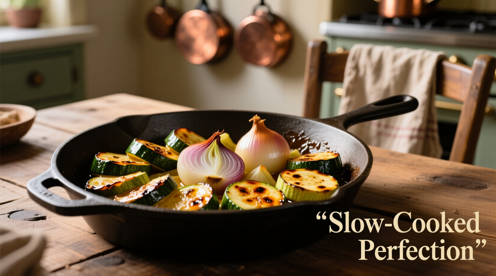 Perfectly caramelized zucchini and onions in skillet