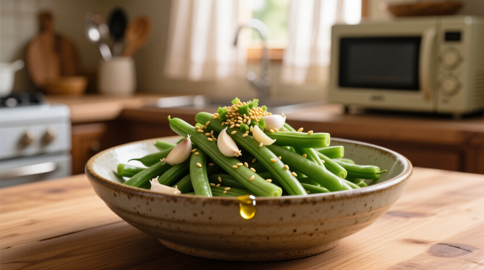 microwave steamed garlic green beans