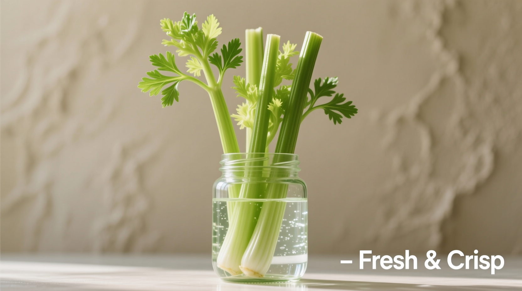 Fresh celery stalks standing in water container