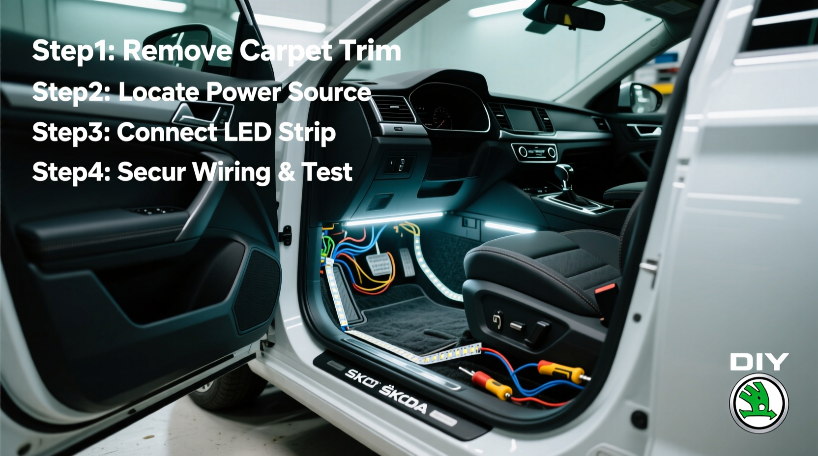 octavia 2019 led footwell install