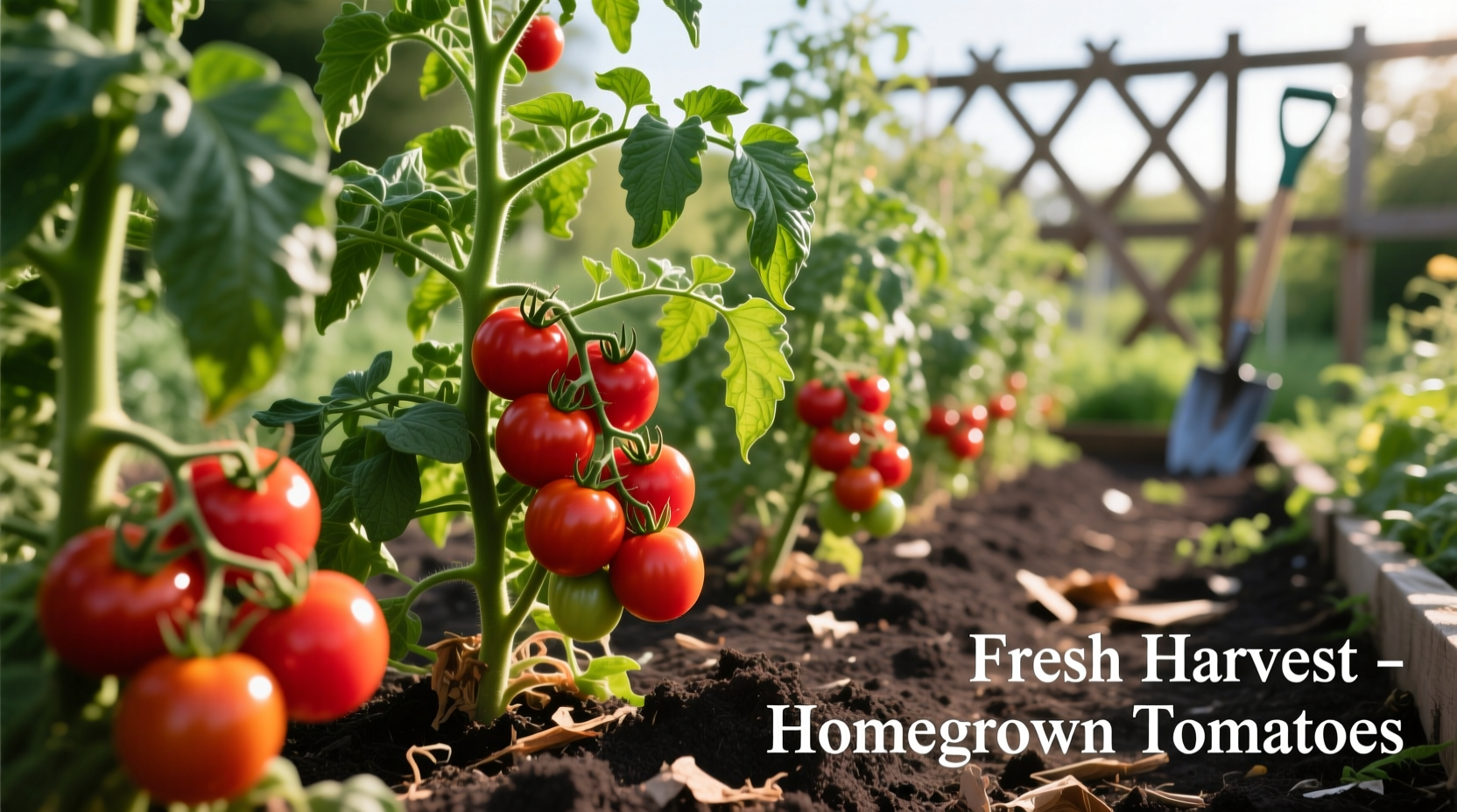 Healthy tomato plants growing in garden with ripe fruit
