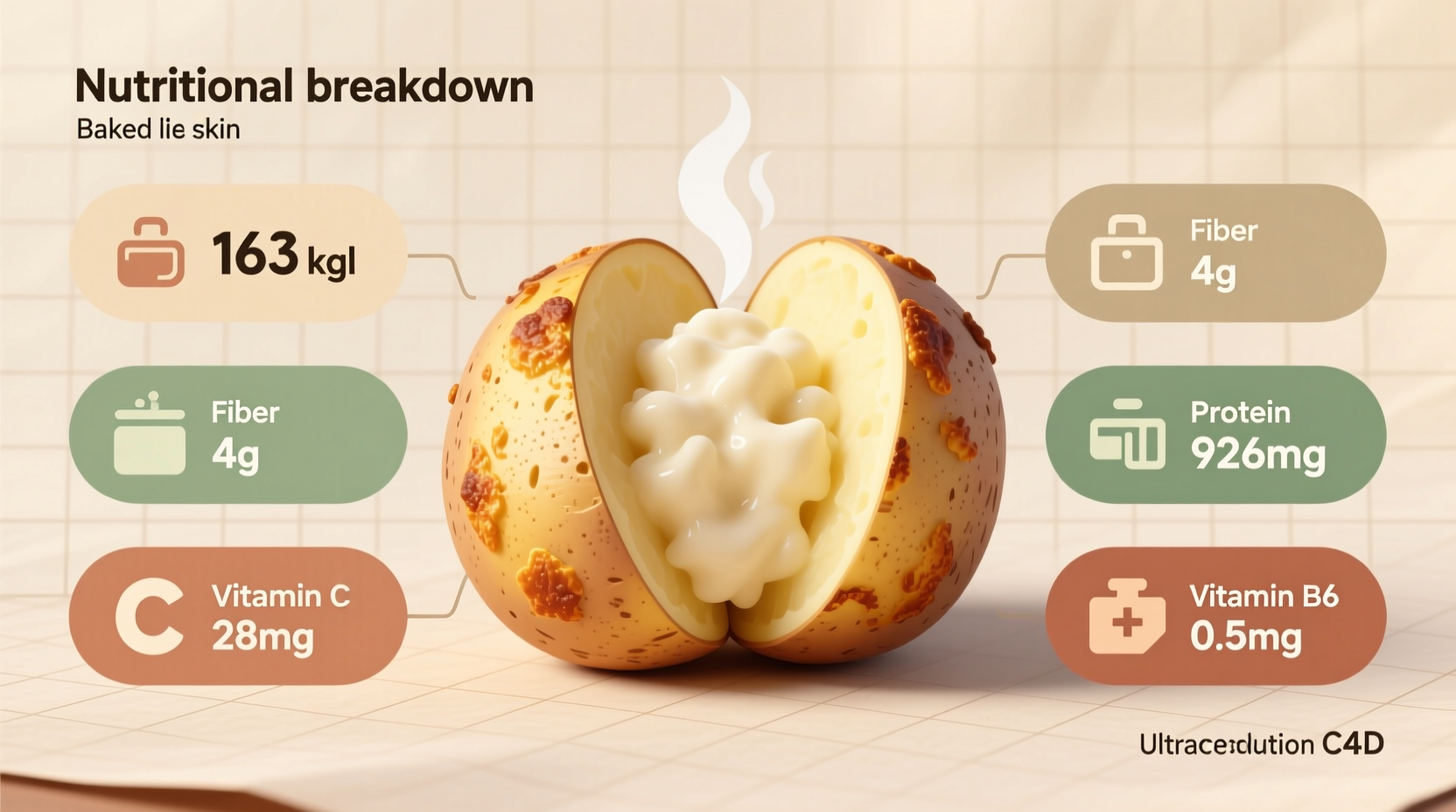 Nutritional breakdown of a baked potato with skin
