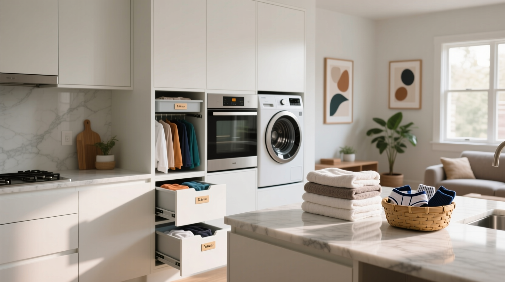 organize laundry with kitchen cabinets