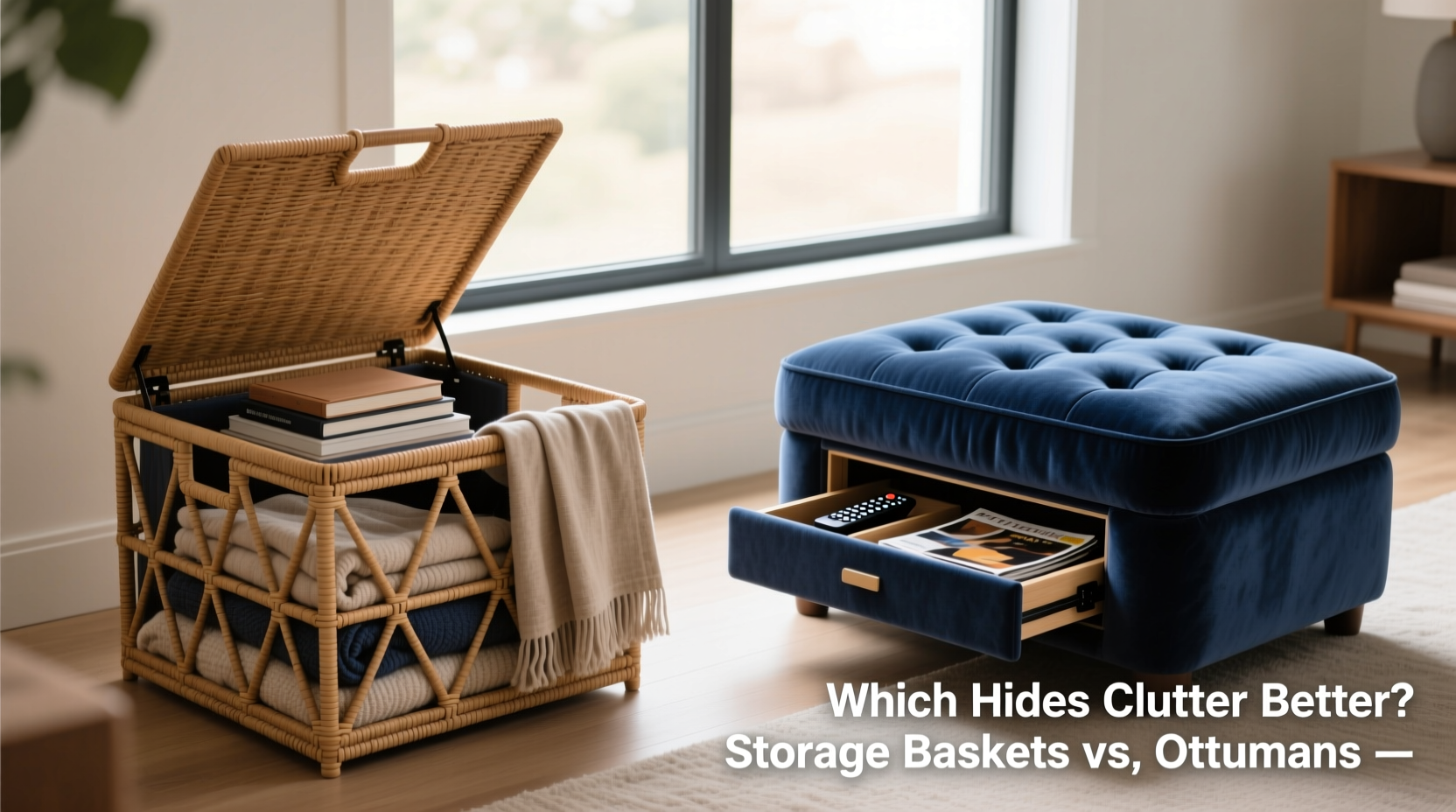 storage basket sets vs ottomans which one hides clutter better and looks nicer