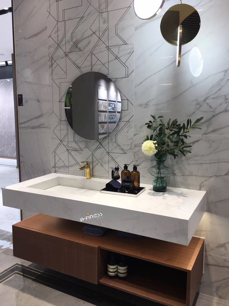 白色岩石石材大理石顶级面盆浴室梳妆台现代防水浴室柜