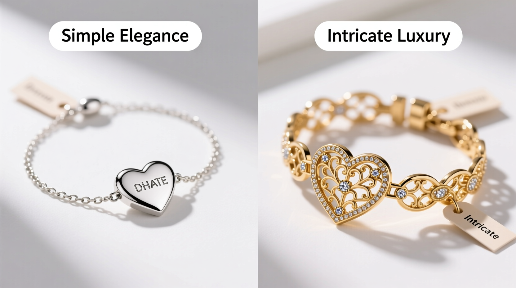 simple vs intricate heart bracelets which style is trending up on dhgate right now
