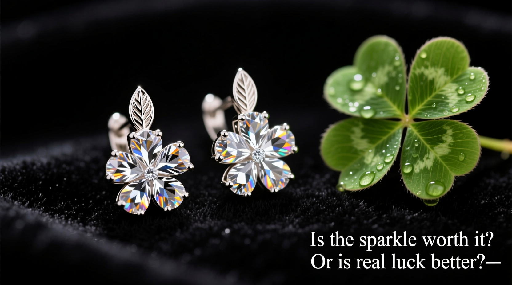 moissanite four leaf clover earrings vs real four leaf clover is the sparkle worth it or is real luck better 2