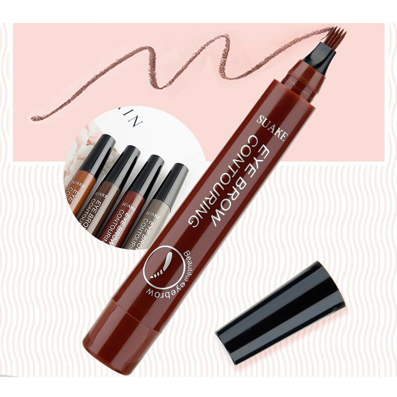 SUAKE 4-TIP Liquid Eyebrow Pencil Waterproof Fork Tip Fine Sketch Liquid Eye Brow Tattoo Tint Pen Korean Cosmetics Makeup
